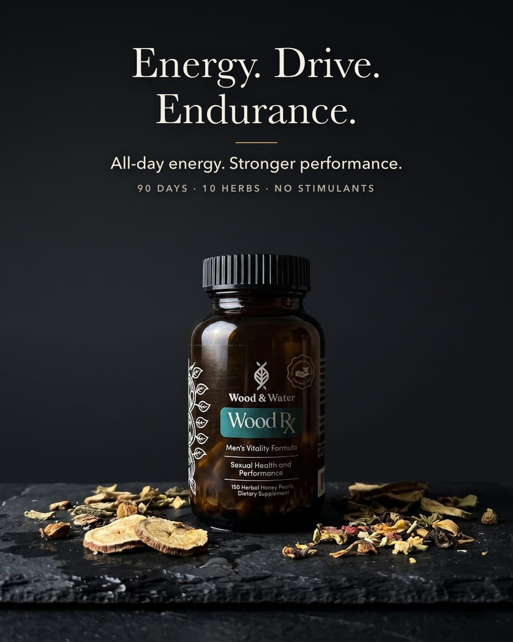 Wood Rx — energy, drive and endurance from a ten-herb classical Chinese formula, 150 herbal honey pearls